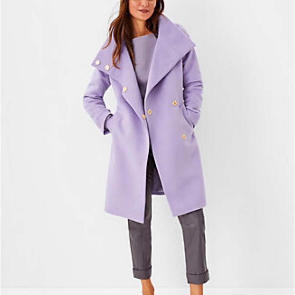 NEW ANN TAYLOR $248 POWDER PURPLE BELTED FUNNEL NECK COAT SZ misses XXS NWT